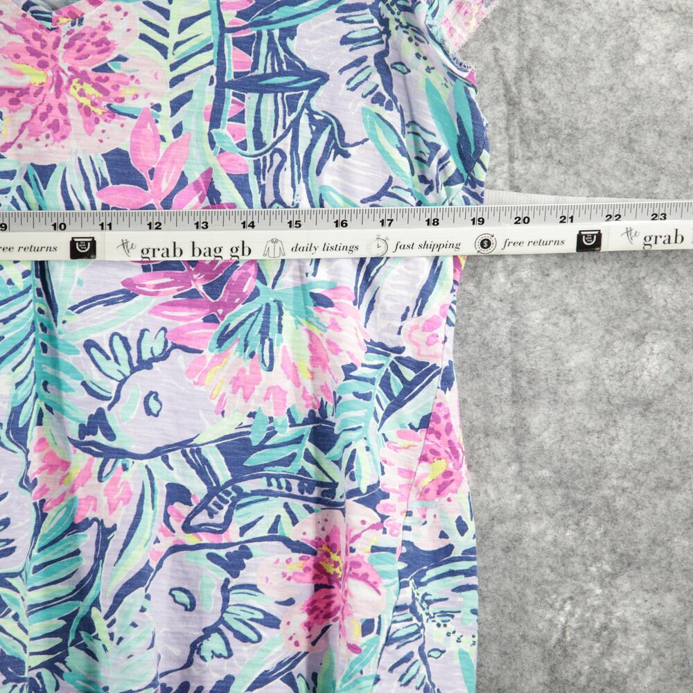 Lilly Pulitzer Shirt Womens Medium V Neck Short Sleeve Floral Tropical Summer - Picture 6 of 10